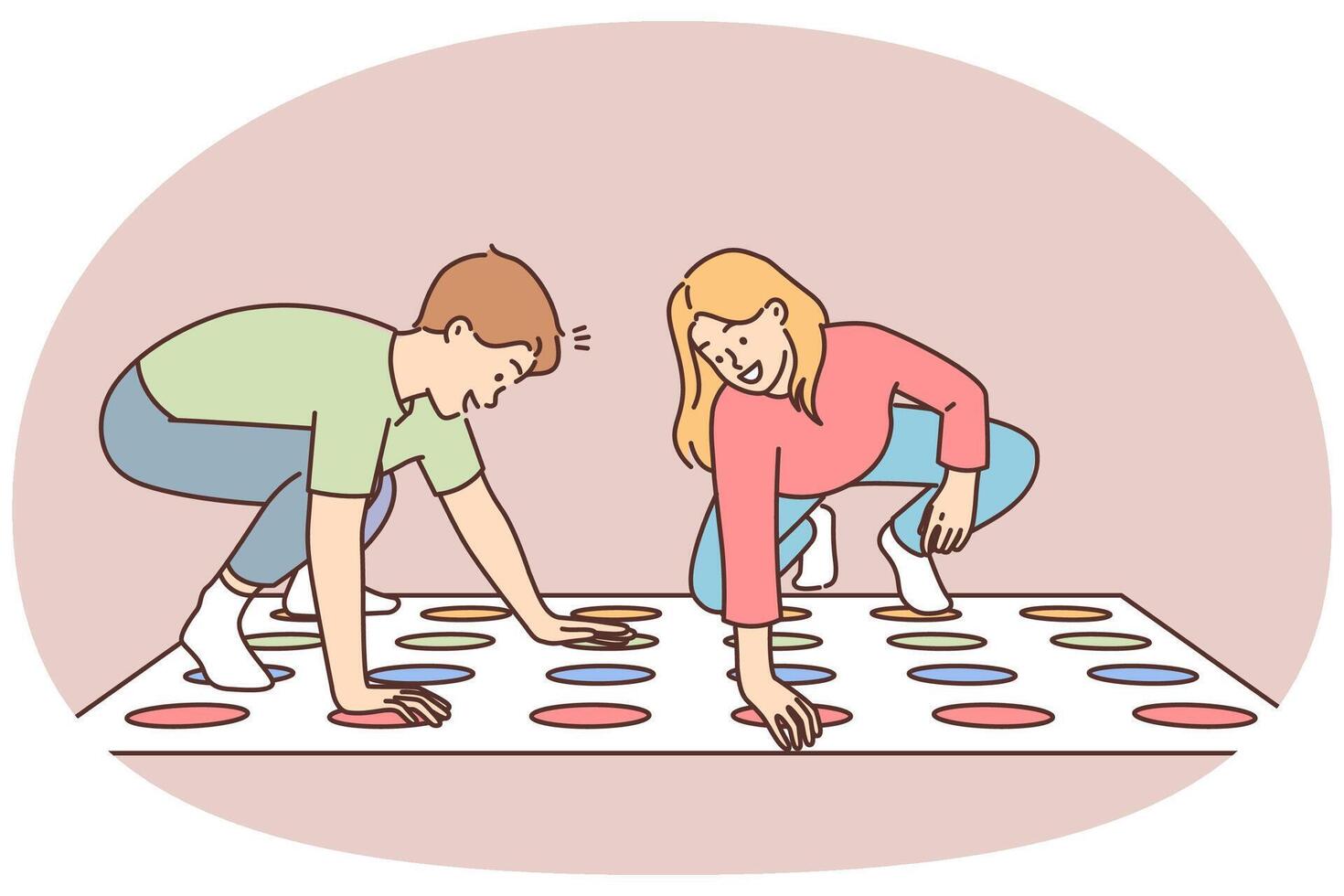 Smiling children play twister at home vector