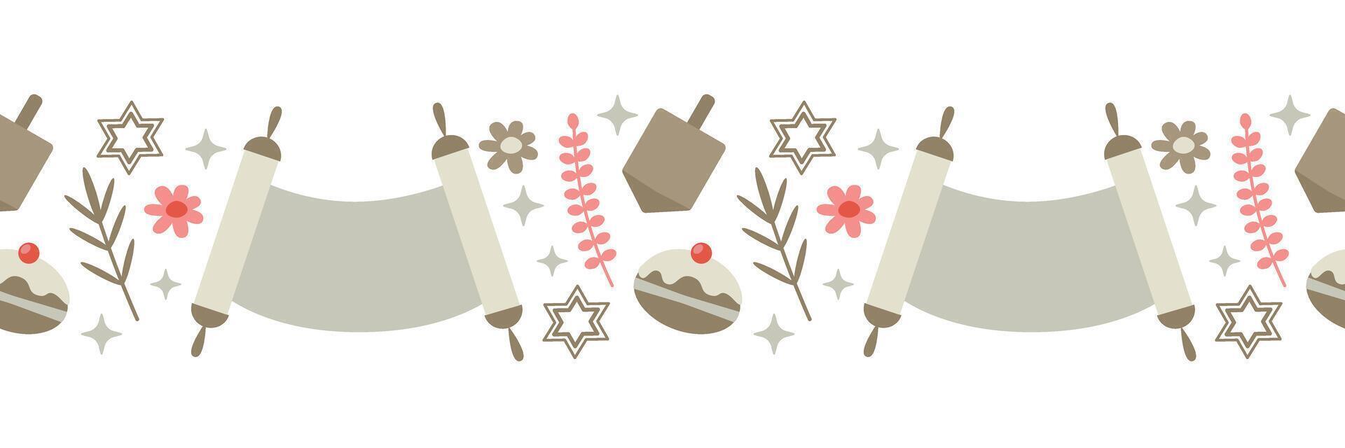 Hanukkah seamless border. Torah, star of David, dreidel. illustration in clip art style for holiday design. vector