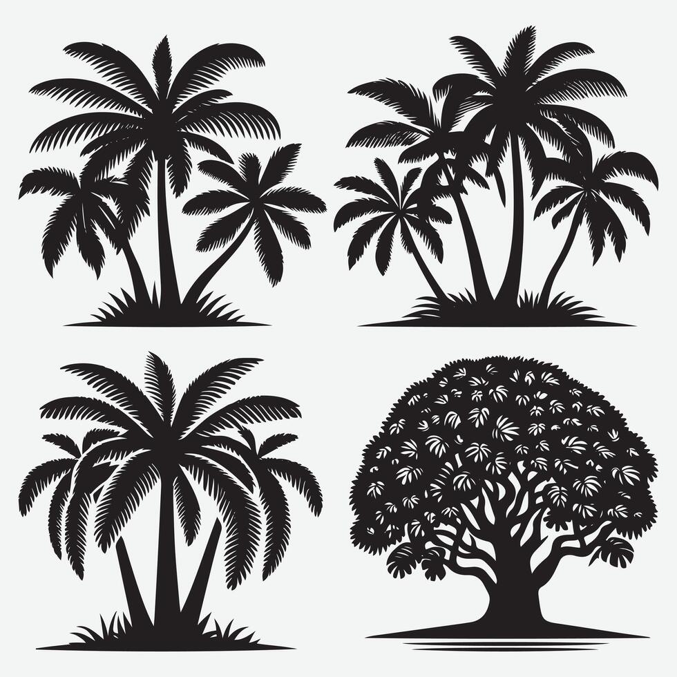 Isolated beach tree silhouettes for summer t-shirt and merch designs vector