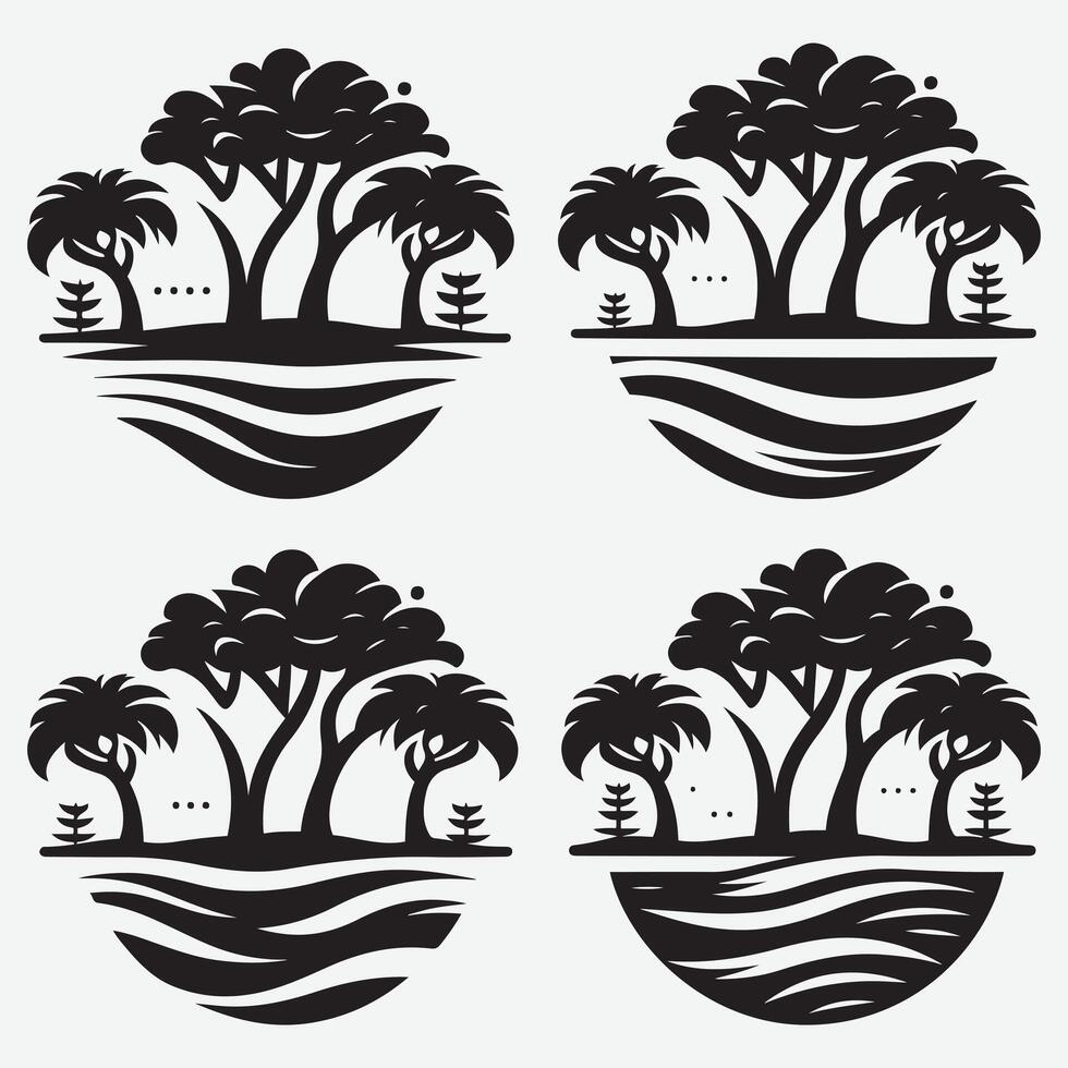 Isolated beach tree silhouettes for summer t-shirt graphic design vector