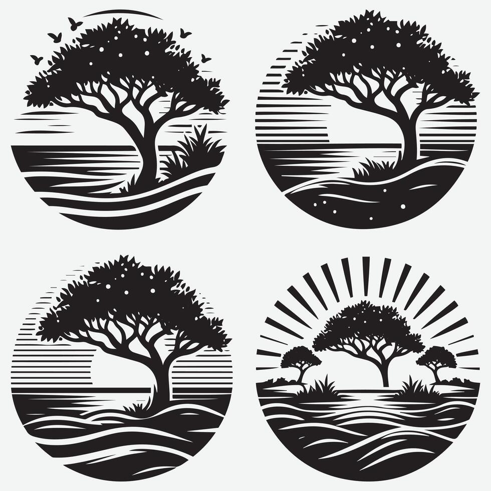 Beach tree silhouettes for summer vibes in t-shirts and posters vector