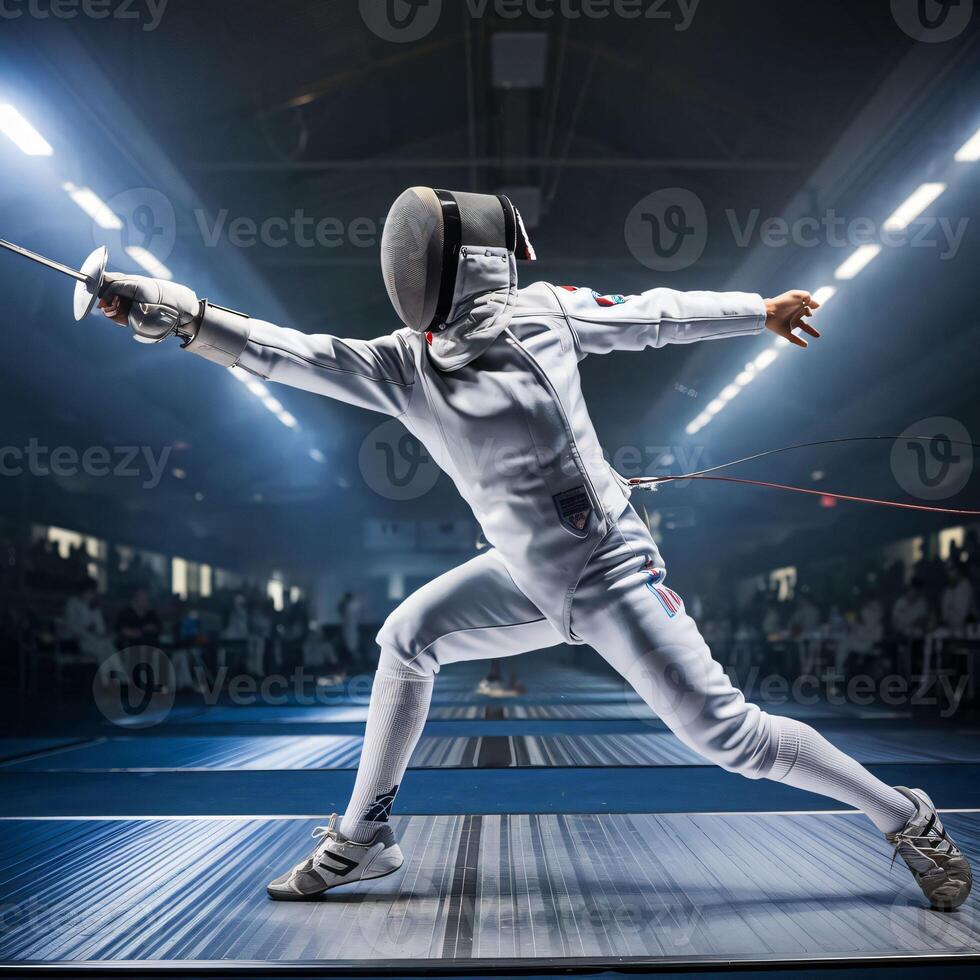Action of a Fencer Lunging Forward in Competition photo