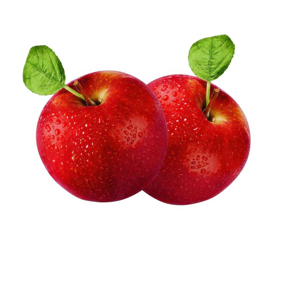 High Resolution Red Apple Illustration with Leaves Fresh Fruit photo