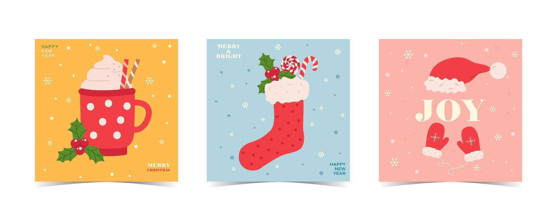 Merry Christmas and Happy New Year greeting cards set. illustration concepts for background, greeting card, party invitation card, website banner, vector