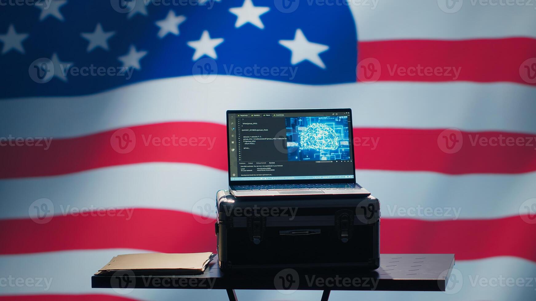 American programmer combating enemy bot accounts on social media with AI technology. Technician working for USA CIA agency building artificial intelligence algorithms to detect fake news, camera A photo