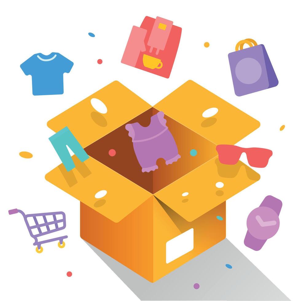 Shopping, a box with purchases and gifts on a white background vector