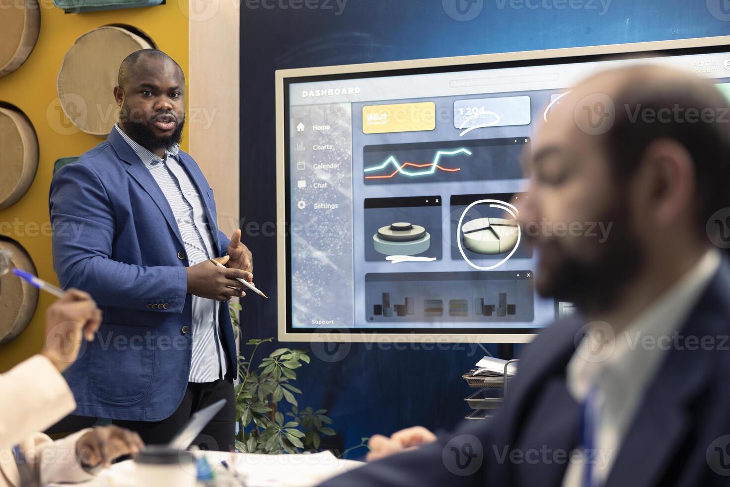 Business group collaborating on developing corporate culture initiatives, discussing values alignment and cultural integration efforts to strengthen organization, increase performance. photo