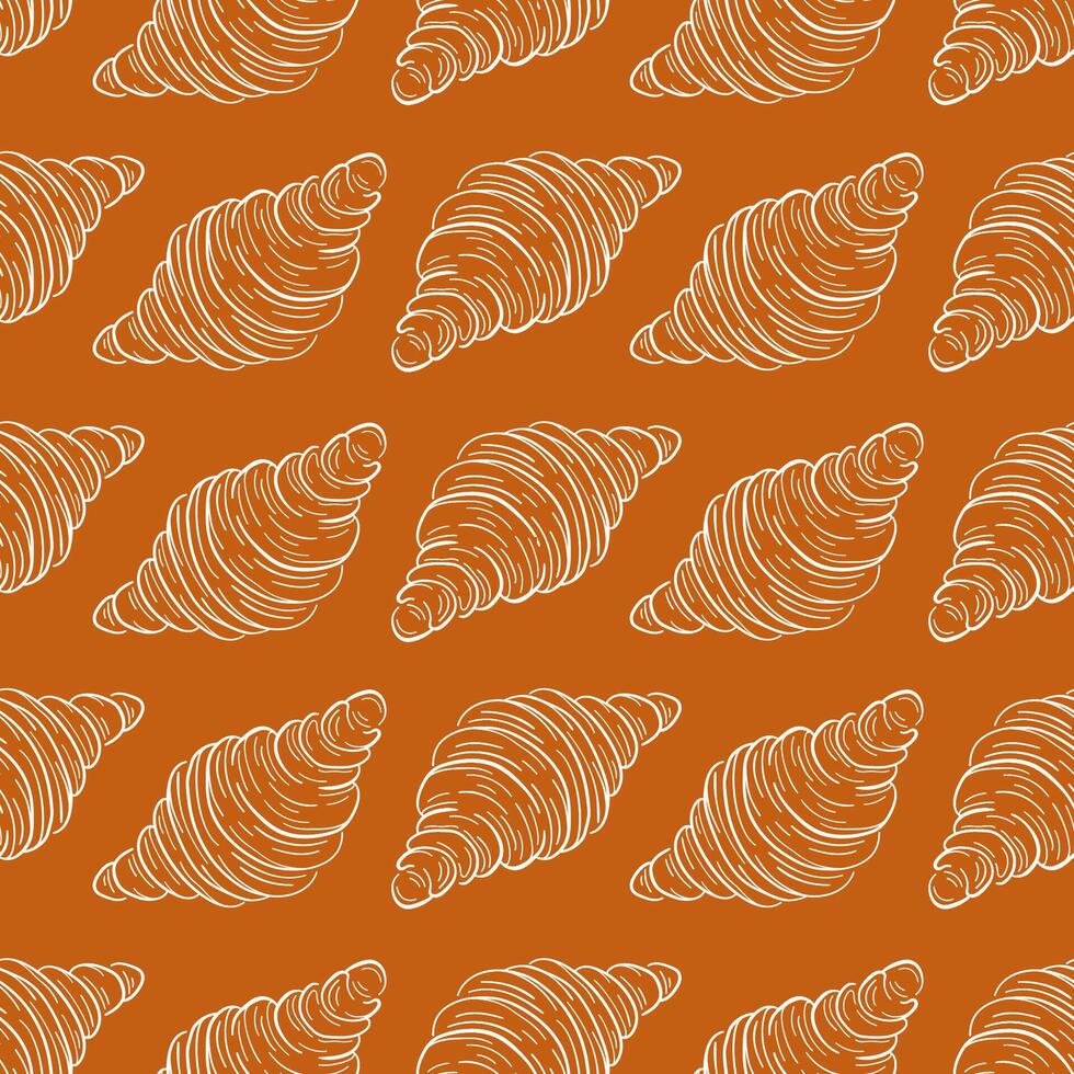 Seamless pattern with French croissant in line art style. Hand drawn pastry background for bakery design. Confectionery baking for wrapping paper, package print and cafe wallpaper. vector