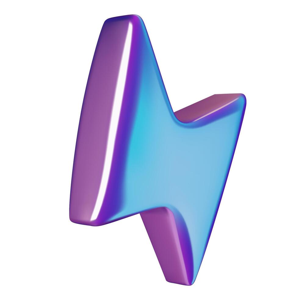 Holographic blue and purple 3d thunder bolt or charger symbol icon vector