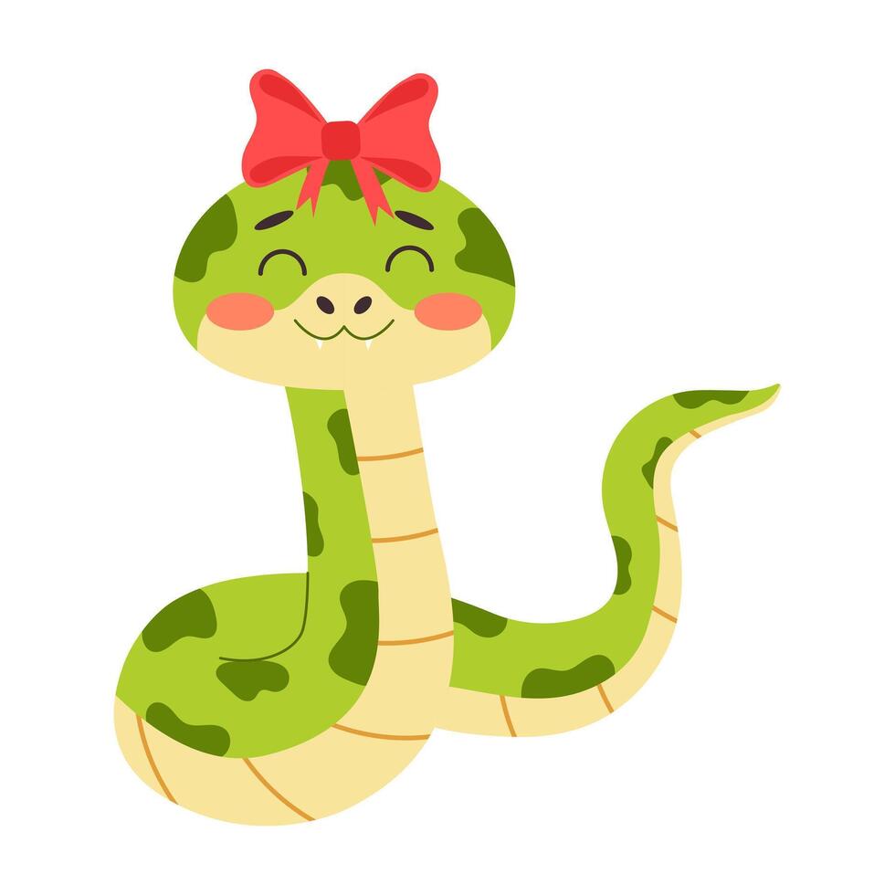 Cute snake with a bow on its head. illustration. vector