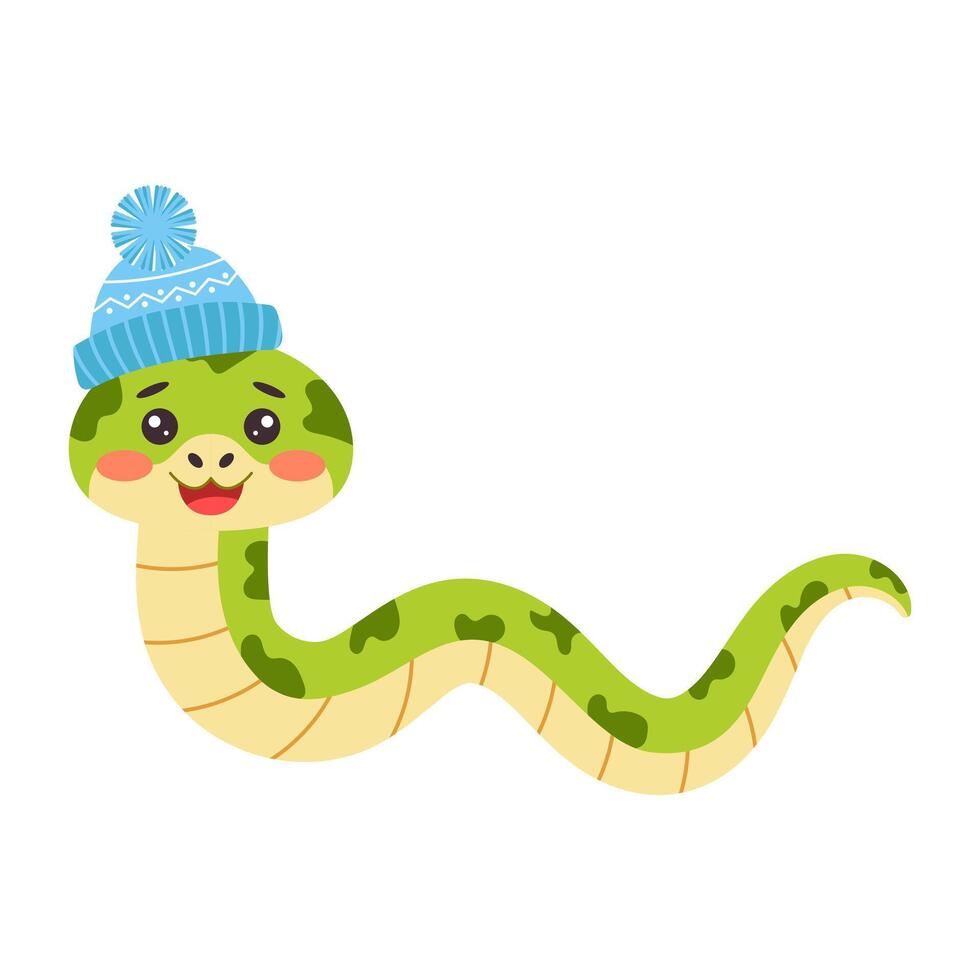 Cute snake in warm winter hat holding tambourine. New Year symbol. illustration. vector