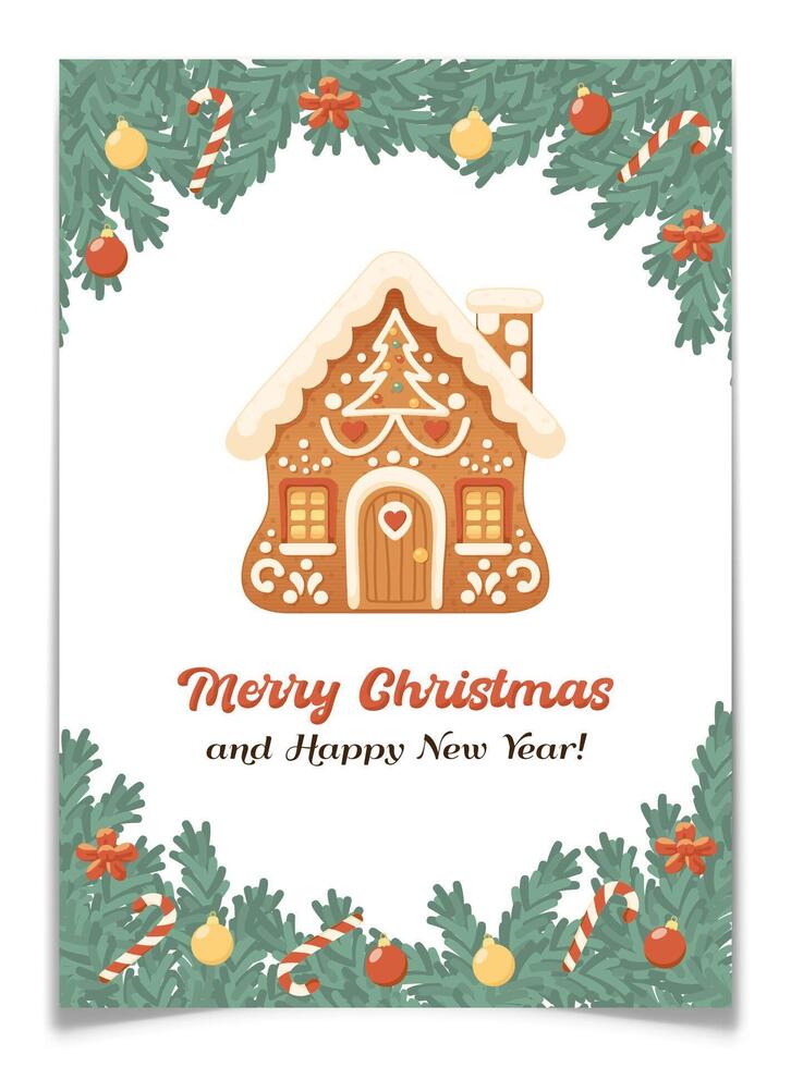 Merry Christmas Greeting Card, New Year Postcard vector