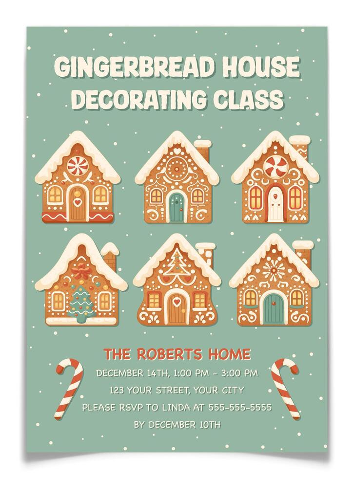 Gingerbread House Decorating Class Invitation Card vector