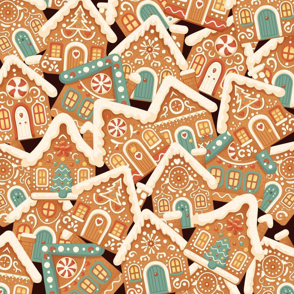 Merry Christmas seamless pattern with gingerbreads vector