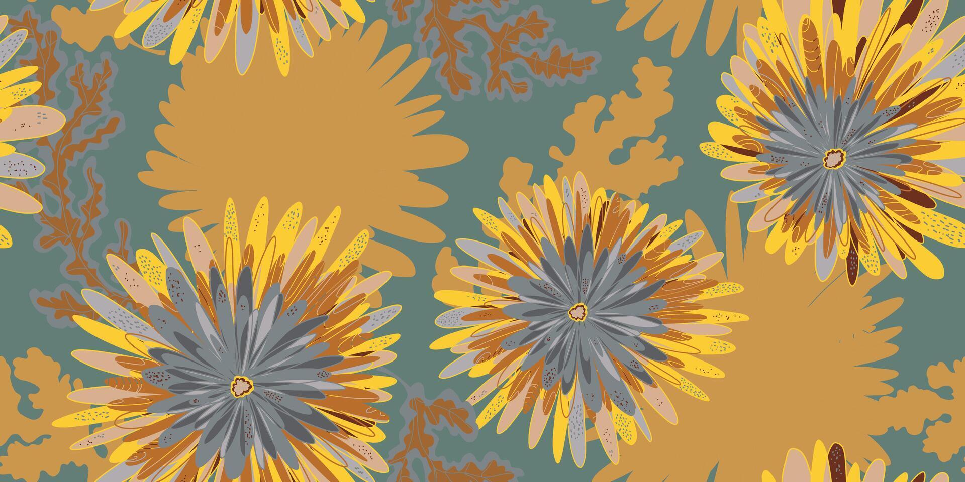 a pattern with yellow and brown flowers vector