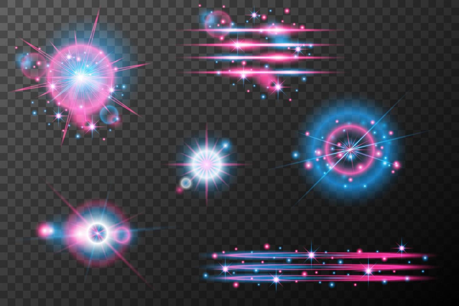 set of glowing blue and pink stars on background vector