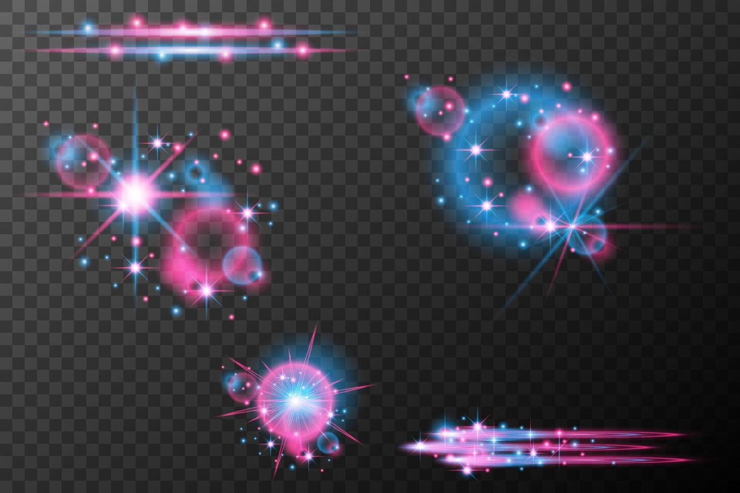 glowing blue and pink stars and sparkles on background vector