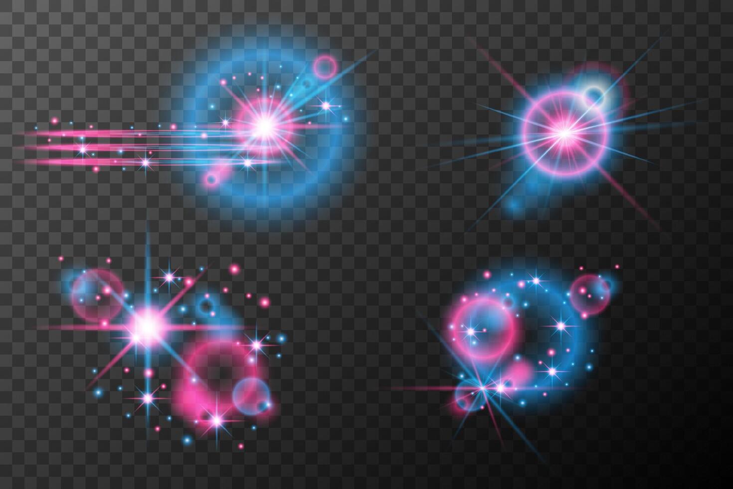 set of glowing blue and pink stars vector
