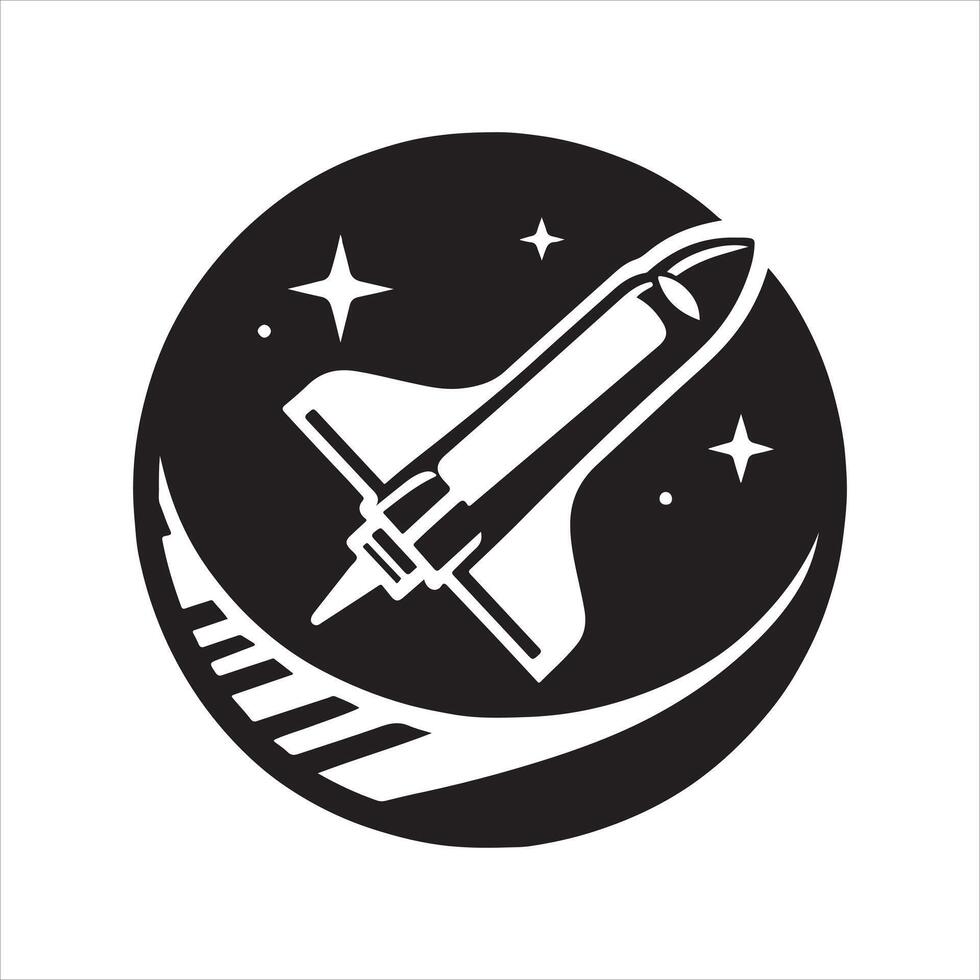 Rocket launch icon silhouette in night. vector