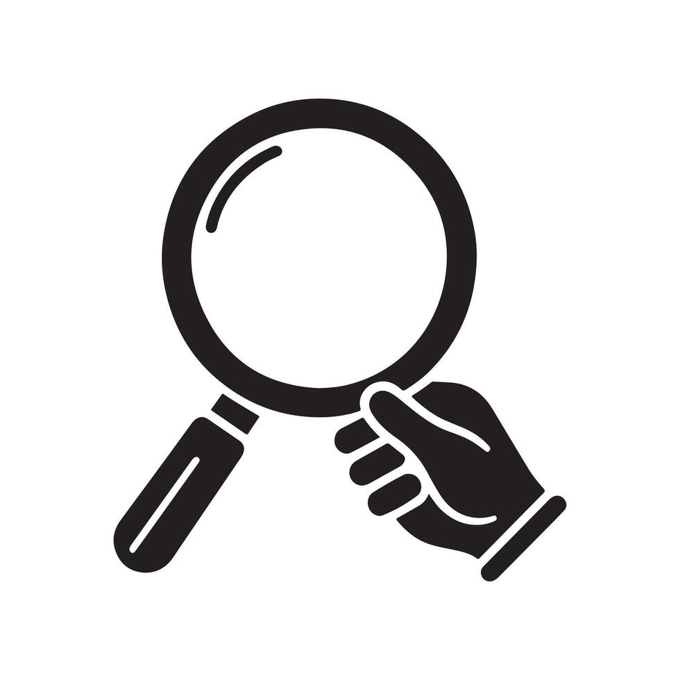 Search magnifying glass with hand icon. vector