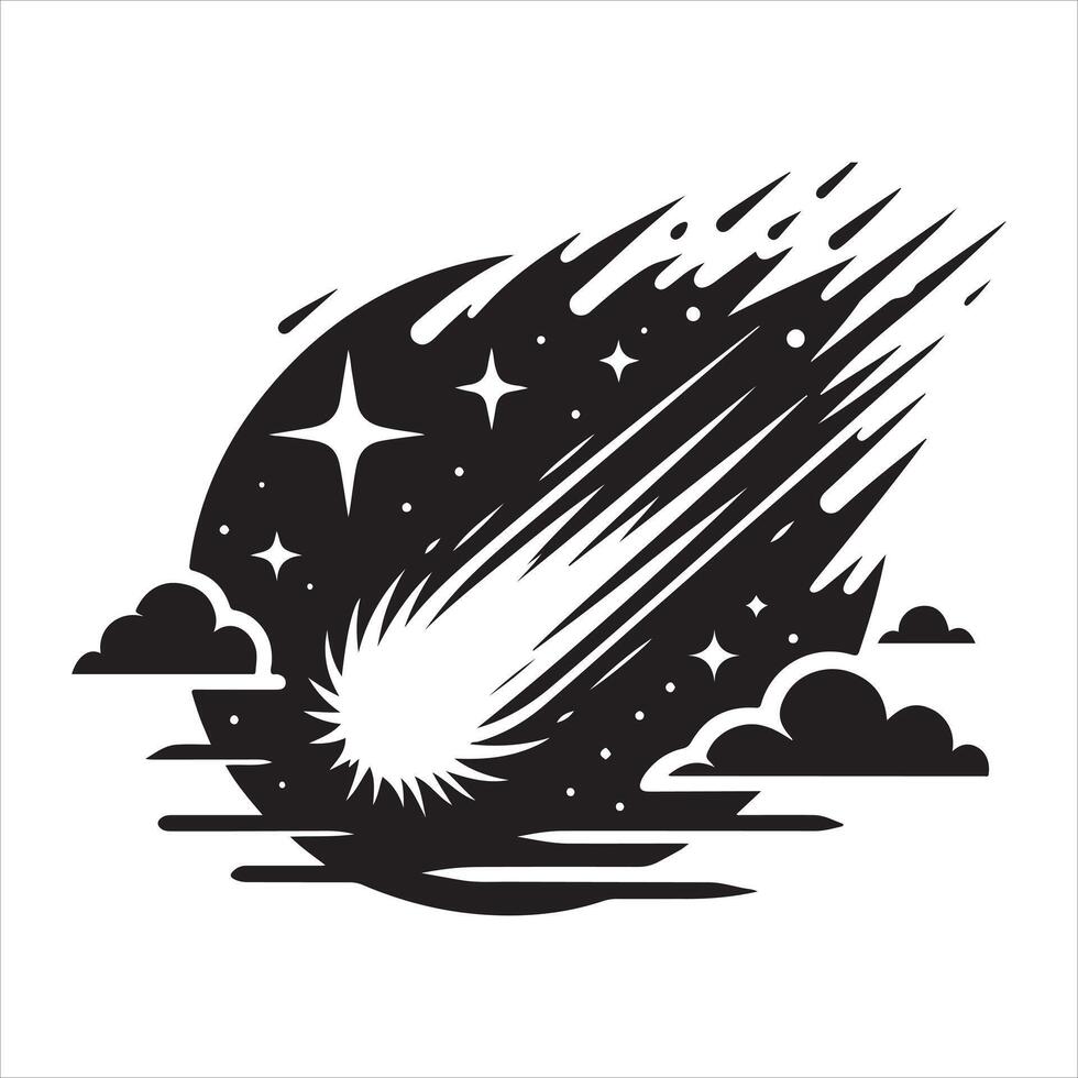 Silhouette of a comet shooting across in the night sky. vector
