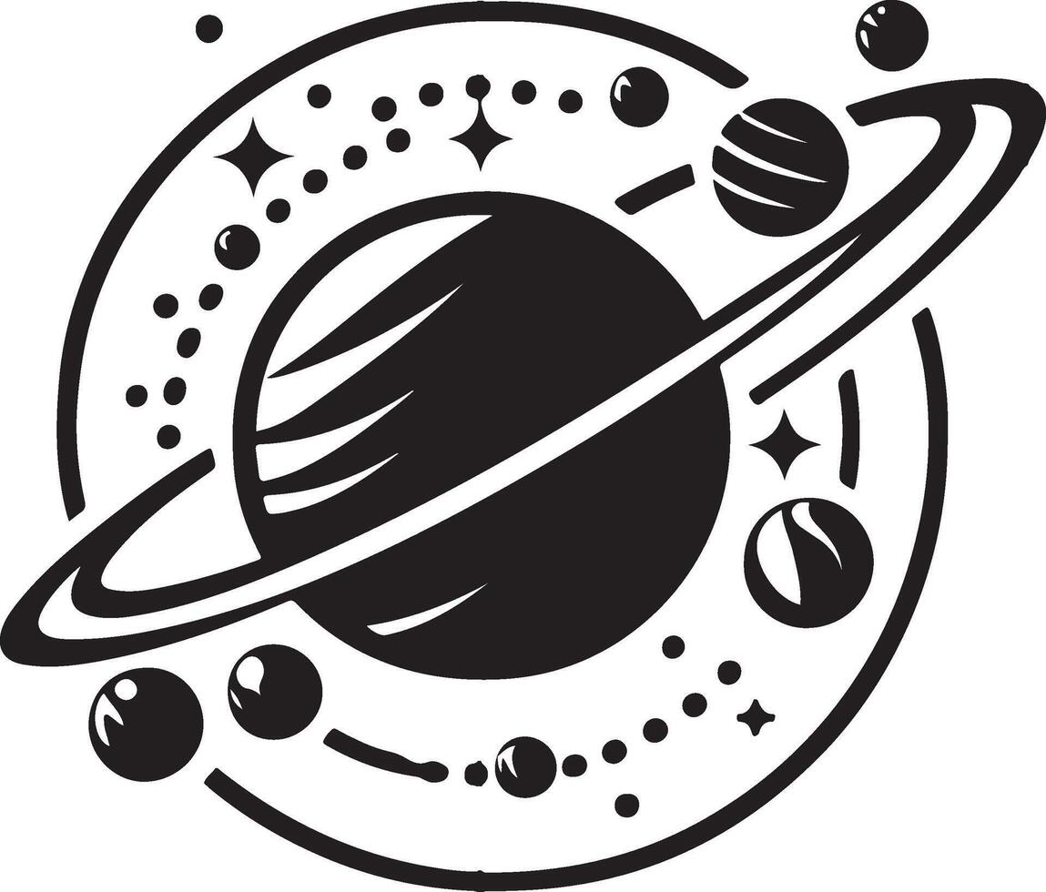 Solar system with planet silhouette. vector