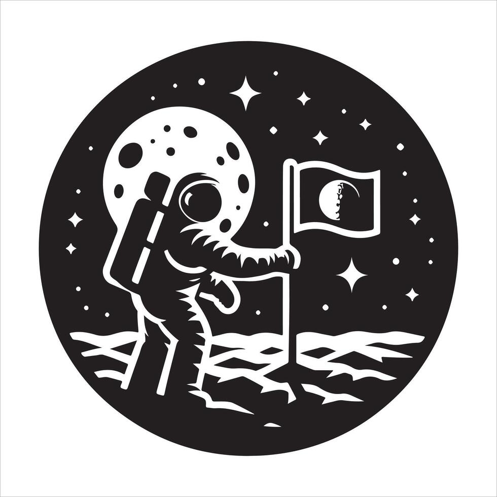 Astronaut planting a flag on the moon vector
