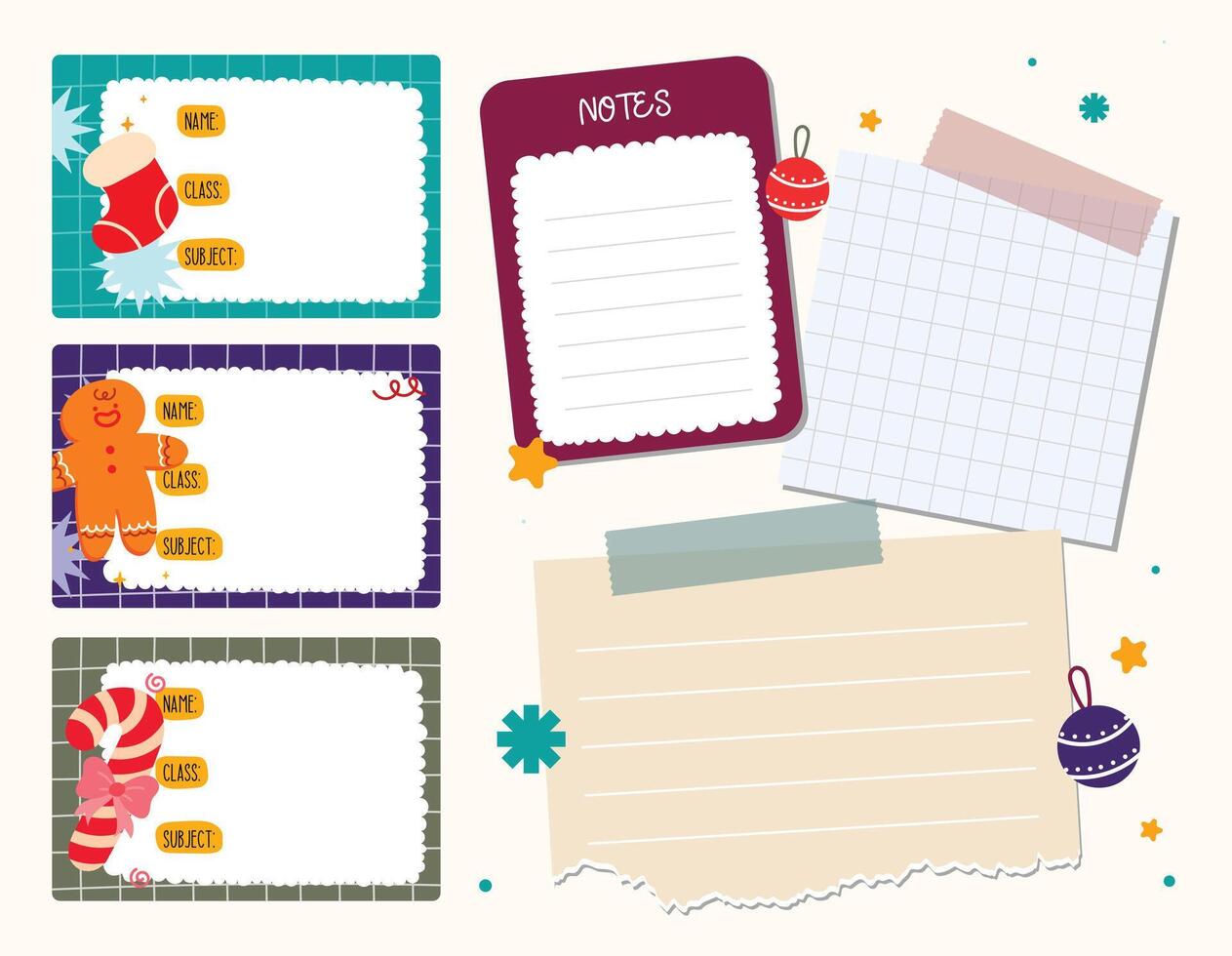 kawaii Cute winter school timetable kawaii illustration, along with an empty notes for kids education. flat design ready for print, perfect for a Christmas themed school reminder vector