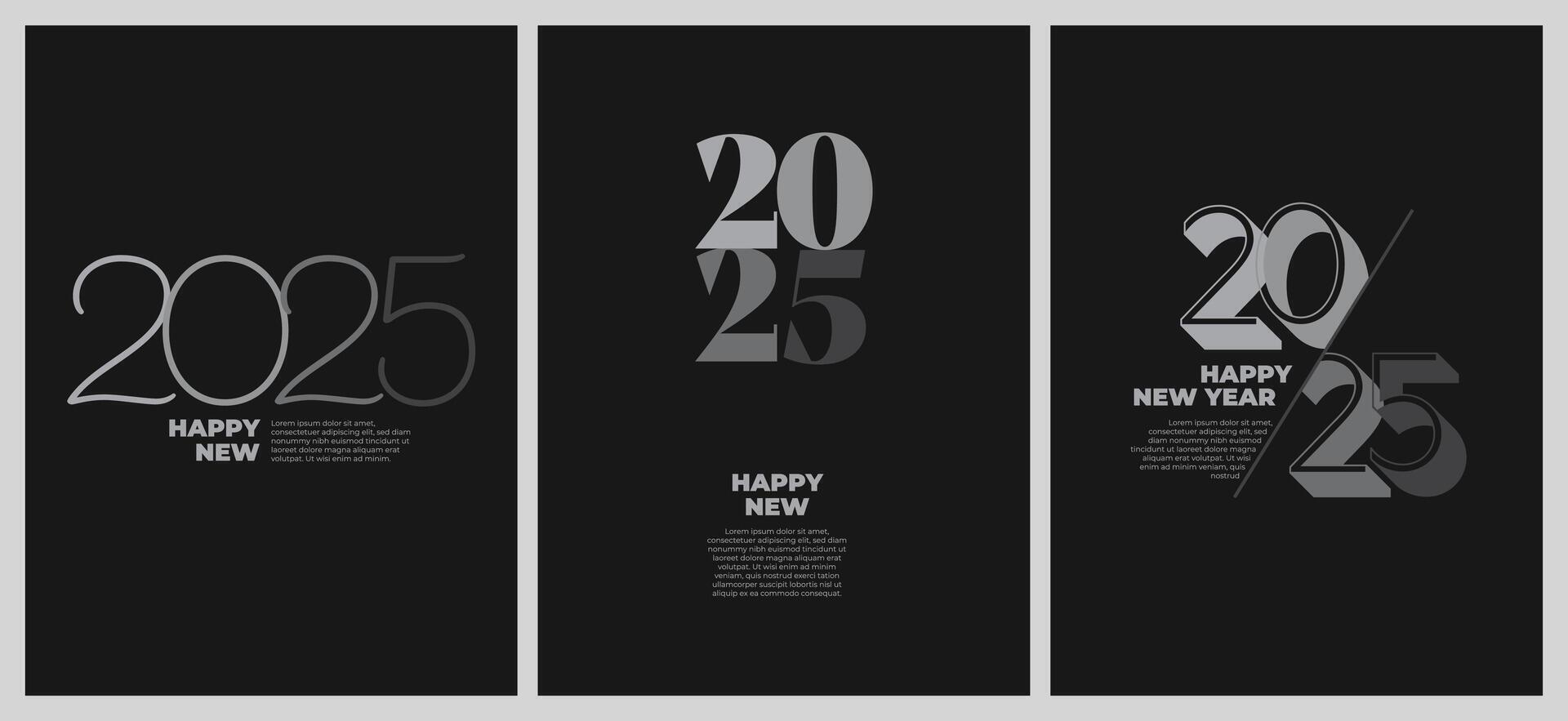Elegant poster design for Happy New Year 2025, featuring a combination of clean silver and black colors. This premium poster background celebrates the New Year in style vector