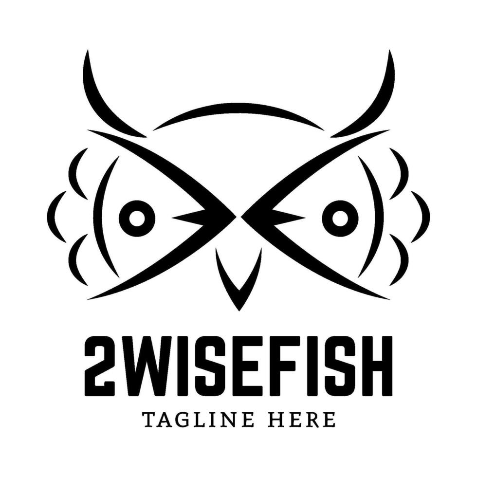 Two fish heads forming the face of an owl vector