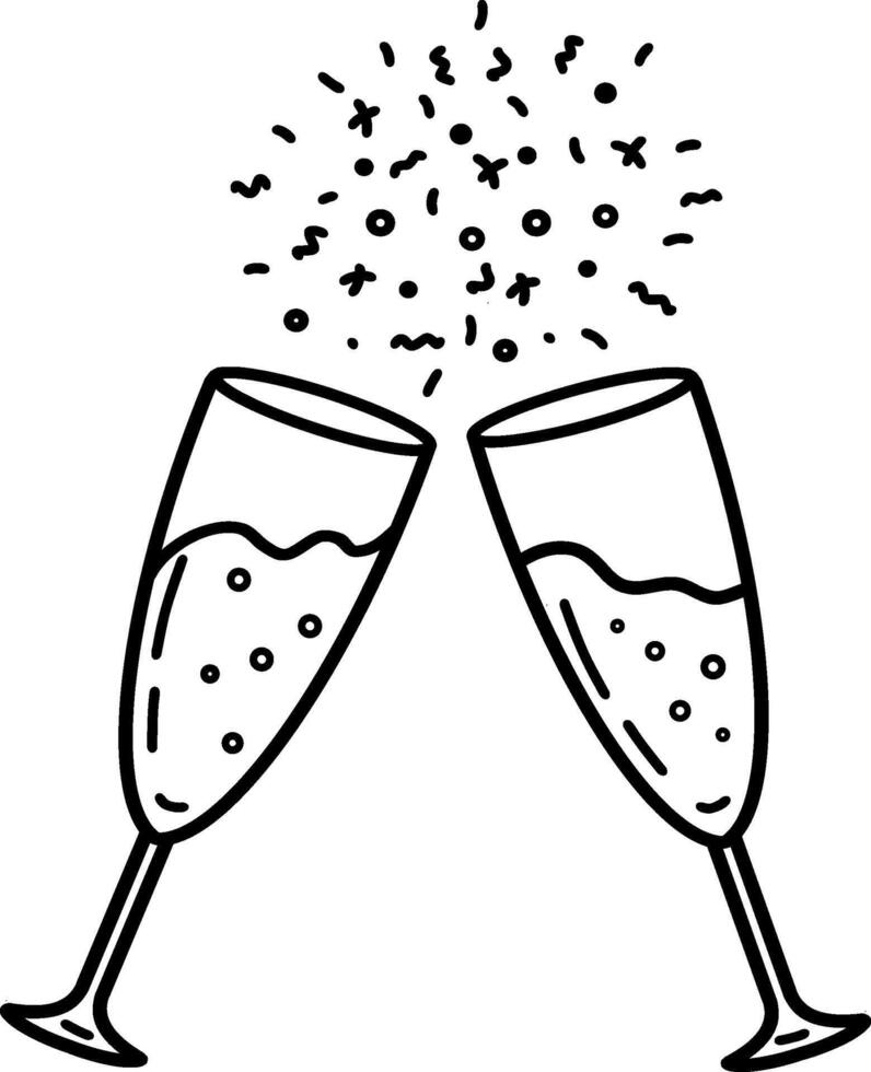 Two glasses of champagne. illustration on a transparent background. Glasses of sparkling champagne, hand drawn, congratulations, a festive toast happy New Year. illustration vector