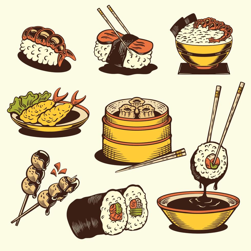 Japanese sushi illustration design vector