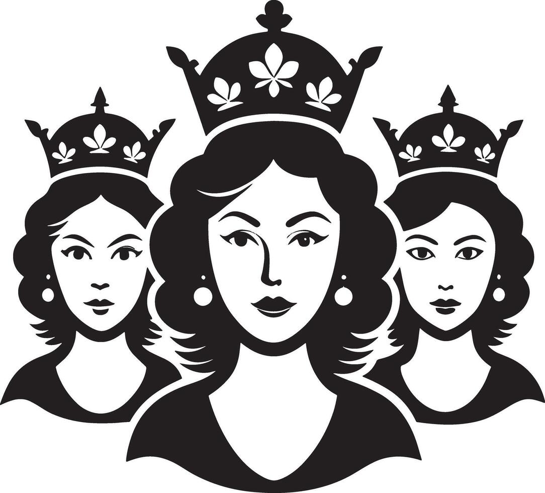 A Majestic Silhouette Illustration of Three Queens Standing Proudly in Unity vector
