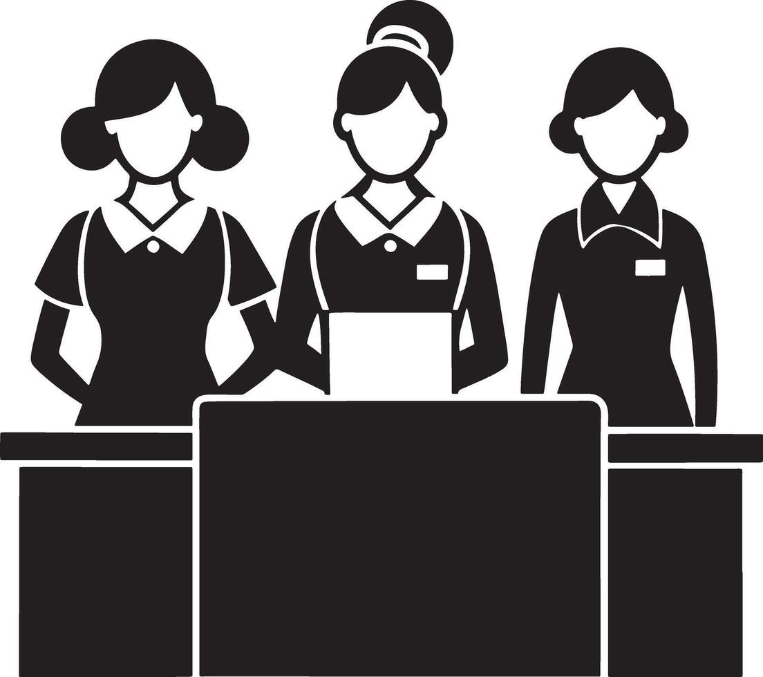 Elegant Black Silhouette Illustration of a Female Receptionist in a Modern Office Setting vector