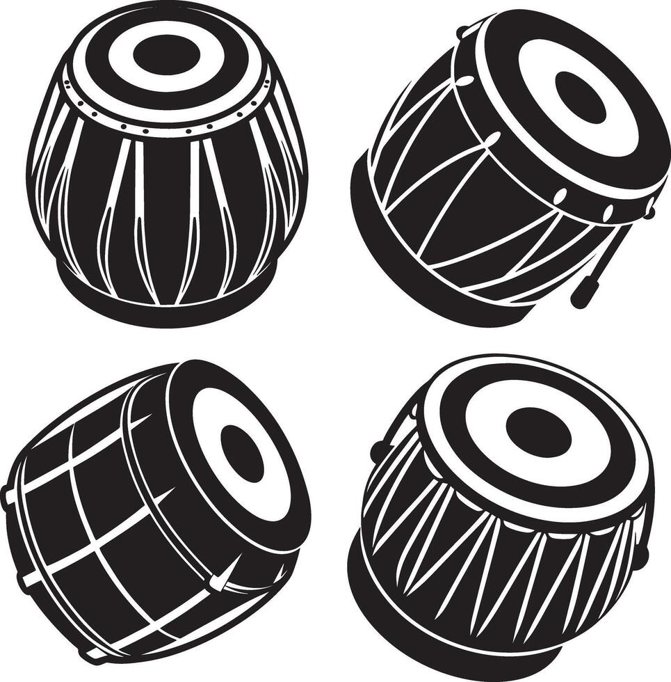 Black Silhouette Illustration of a Dhol Capturing the Spirit of Traditional Music and Dance vector
