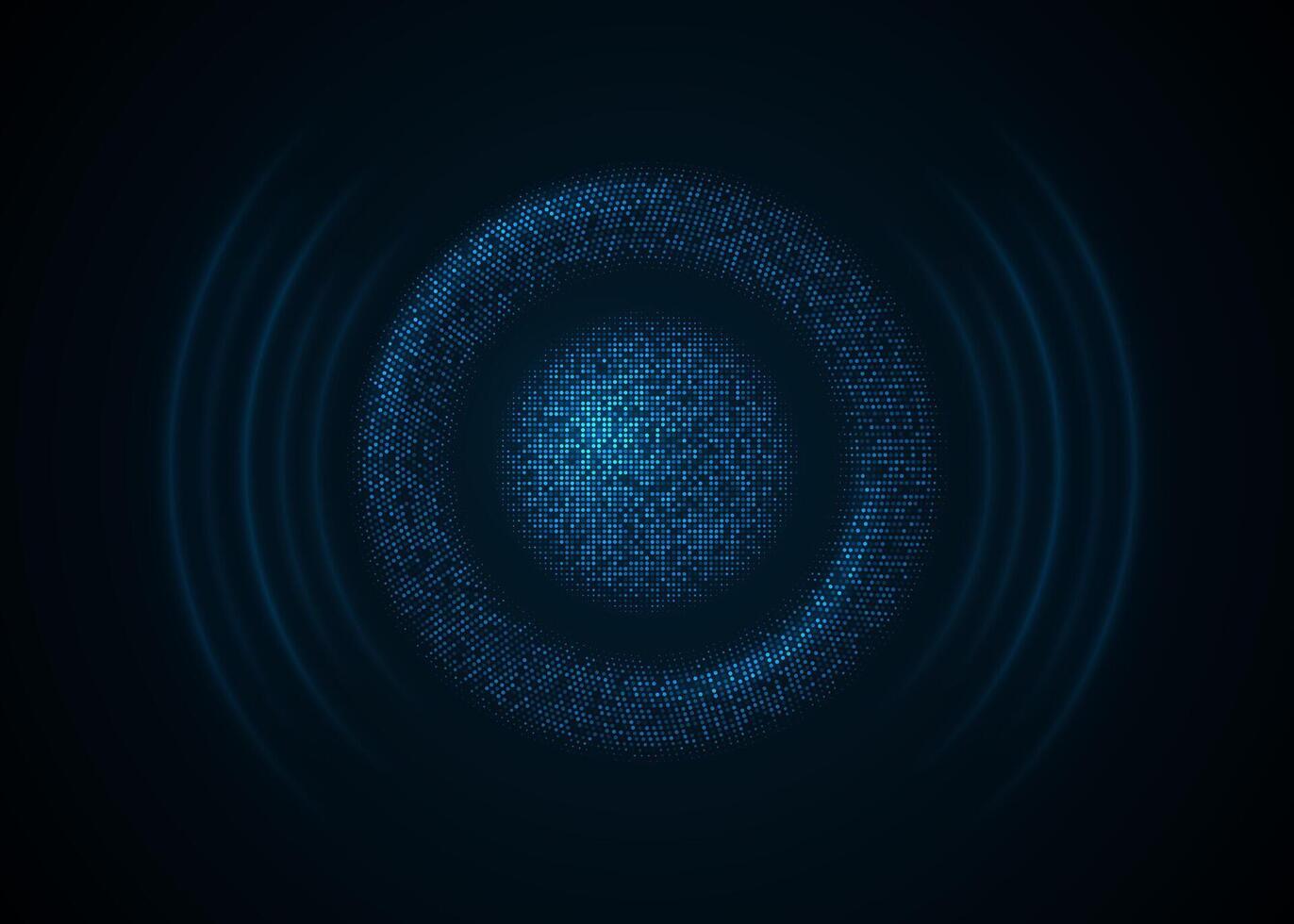 Sound futuristic speaker and sound waves oscillating in blue light on dark background. vector