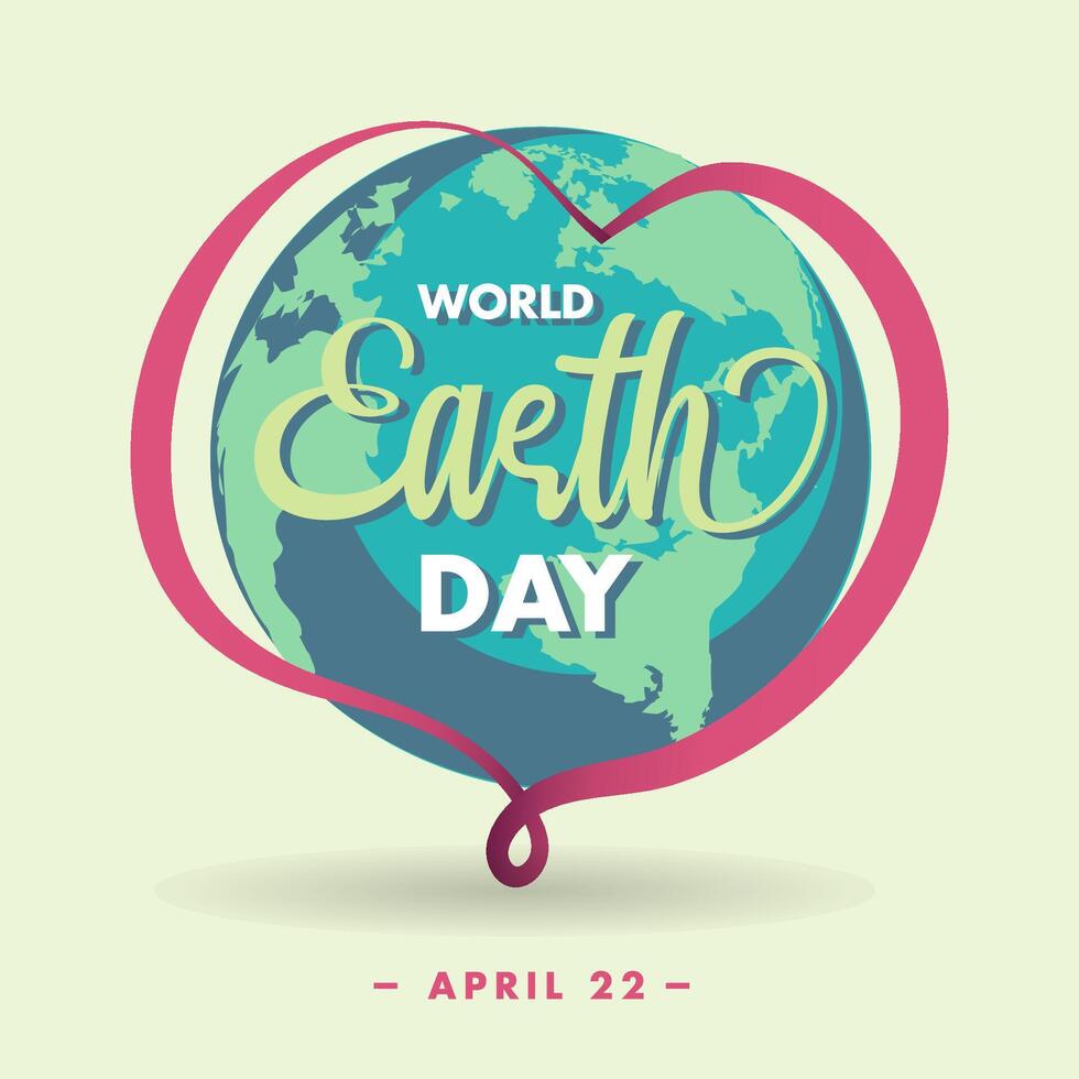 World earth day with heart shaped earth and text in flat style vector