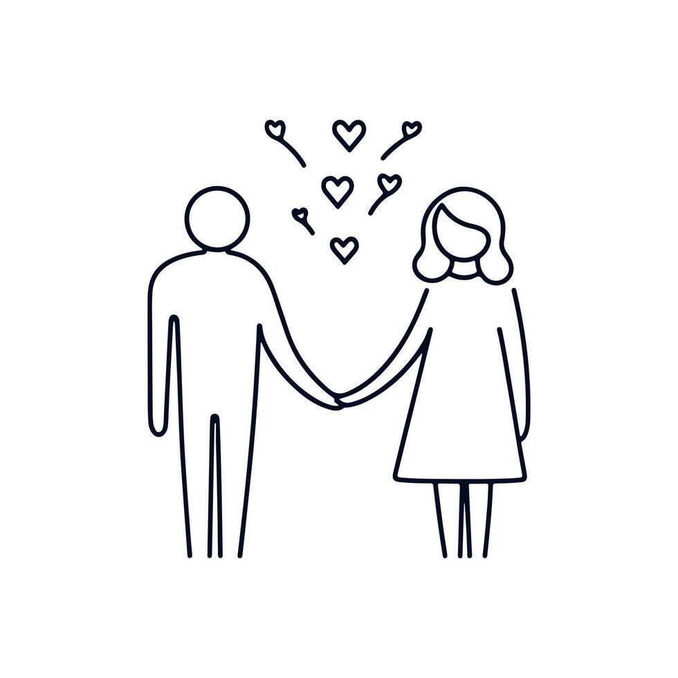 A man and woman holding hands with hearts coming out of their hands vector