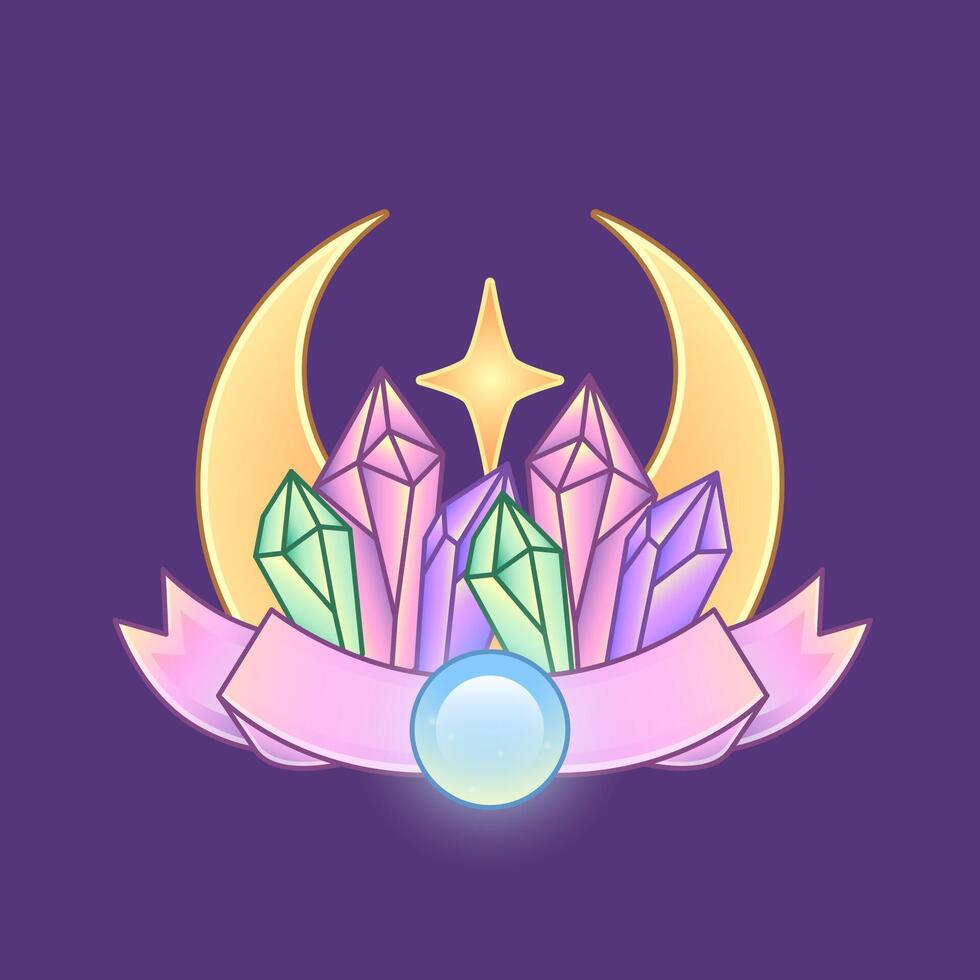 colorful moon crystal with star logo vector