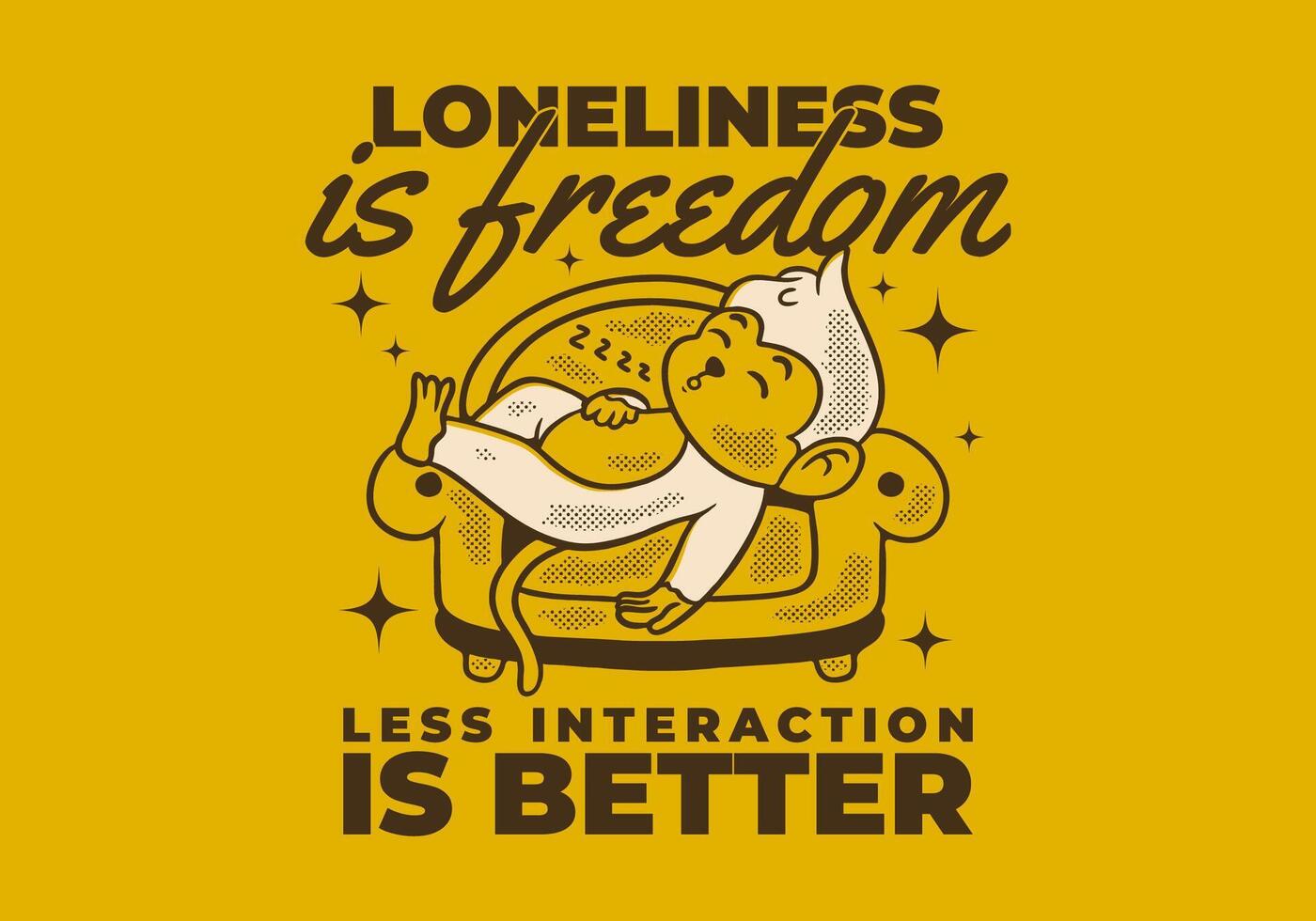 Full yellow background of Character design of monkey sleep on the sofa vector