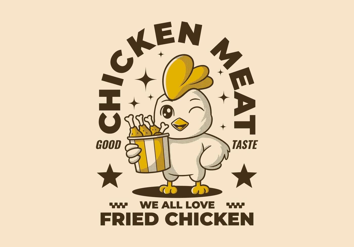 The Retro mascot character of chicken or rooster holding a cup of fried chicken vector