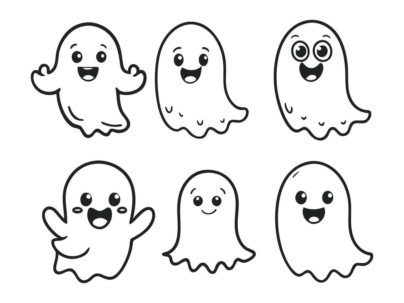 Playful Ghost Line Art Illustrations vector