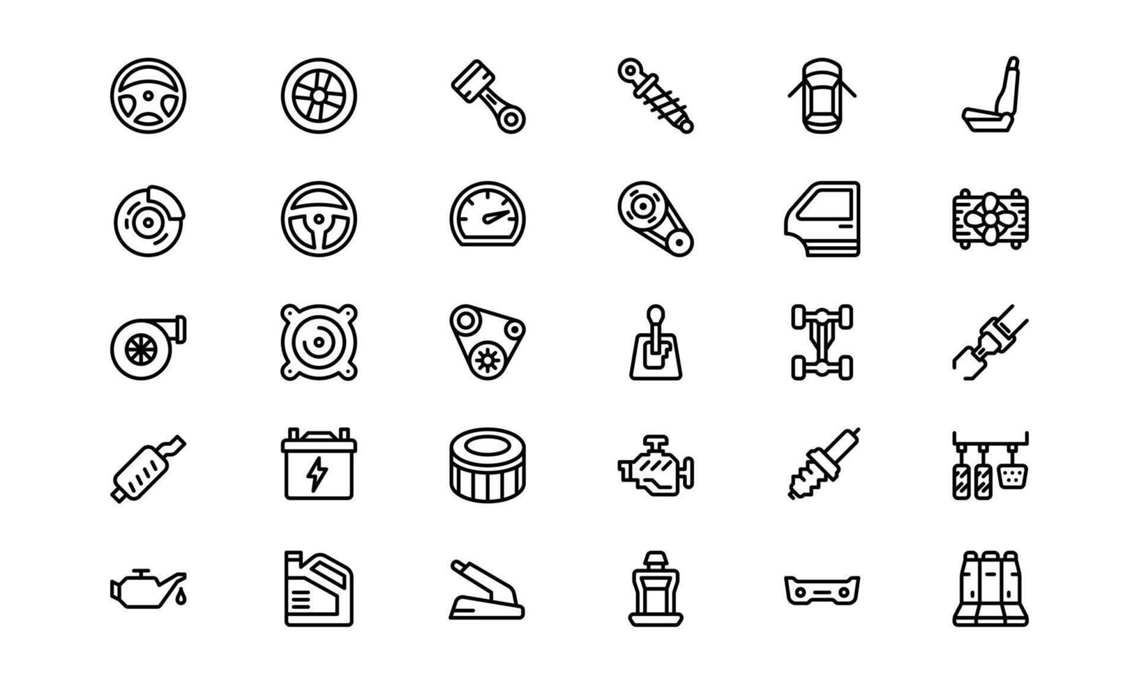 Car parts icon set. Outline car spare parts icon collection. Suitable for automotive technology app. vector