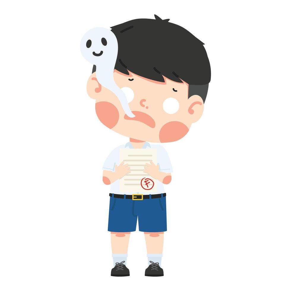 boy student sad because get bad grade from exam vector