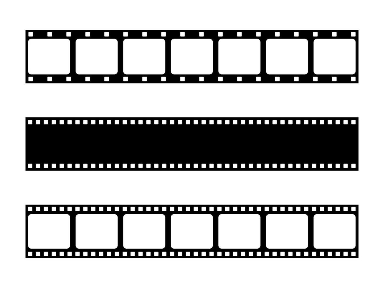 Film strip frame illustration on white background. Photo film tape reel icon set. Negative retro 35mm filmstrip. Vintage movie slide frame concept. Motion picture tape pictogram. vector