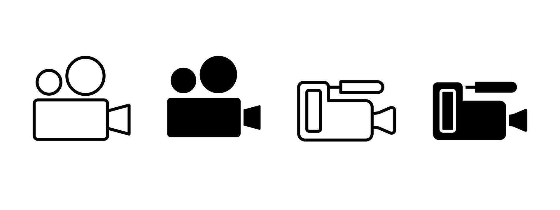 camera icon. recording equipment symbol. Camcorder illustration. Movie shooting sign. Motion picture filming pictogram. Videographer reporter camera. Film production concept. vector