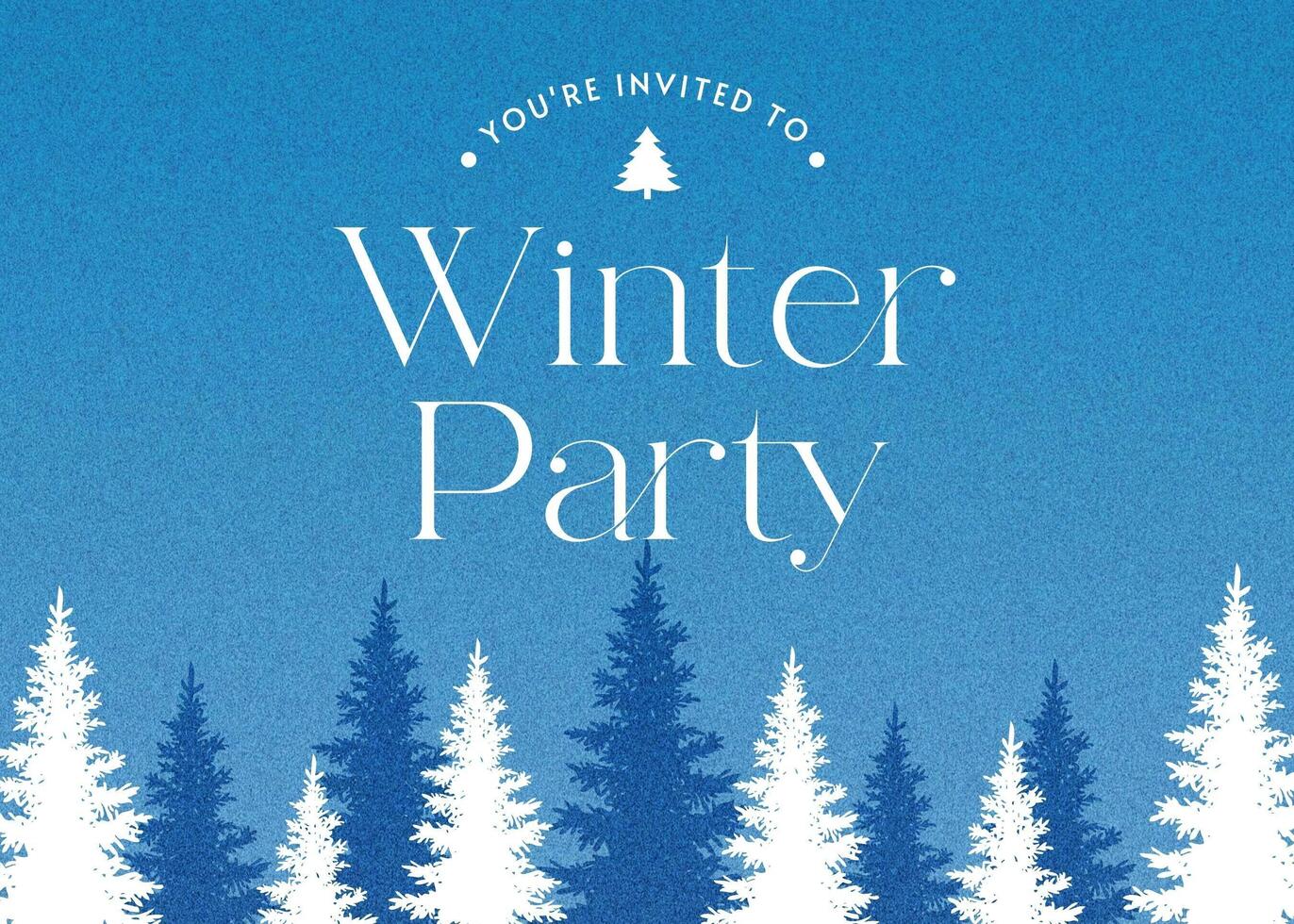 Winter Party Invitation with Pine Tree Silhouette template