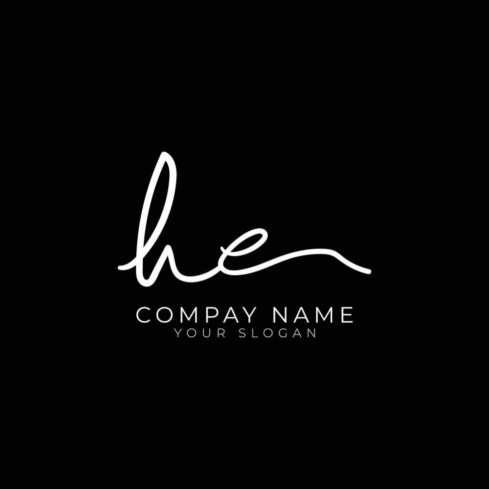 letter h e logo design handwriting signature template mark vector
