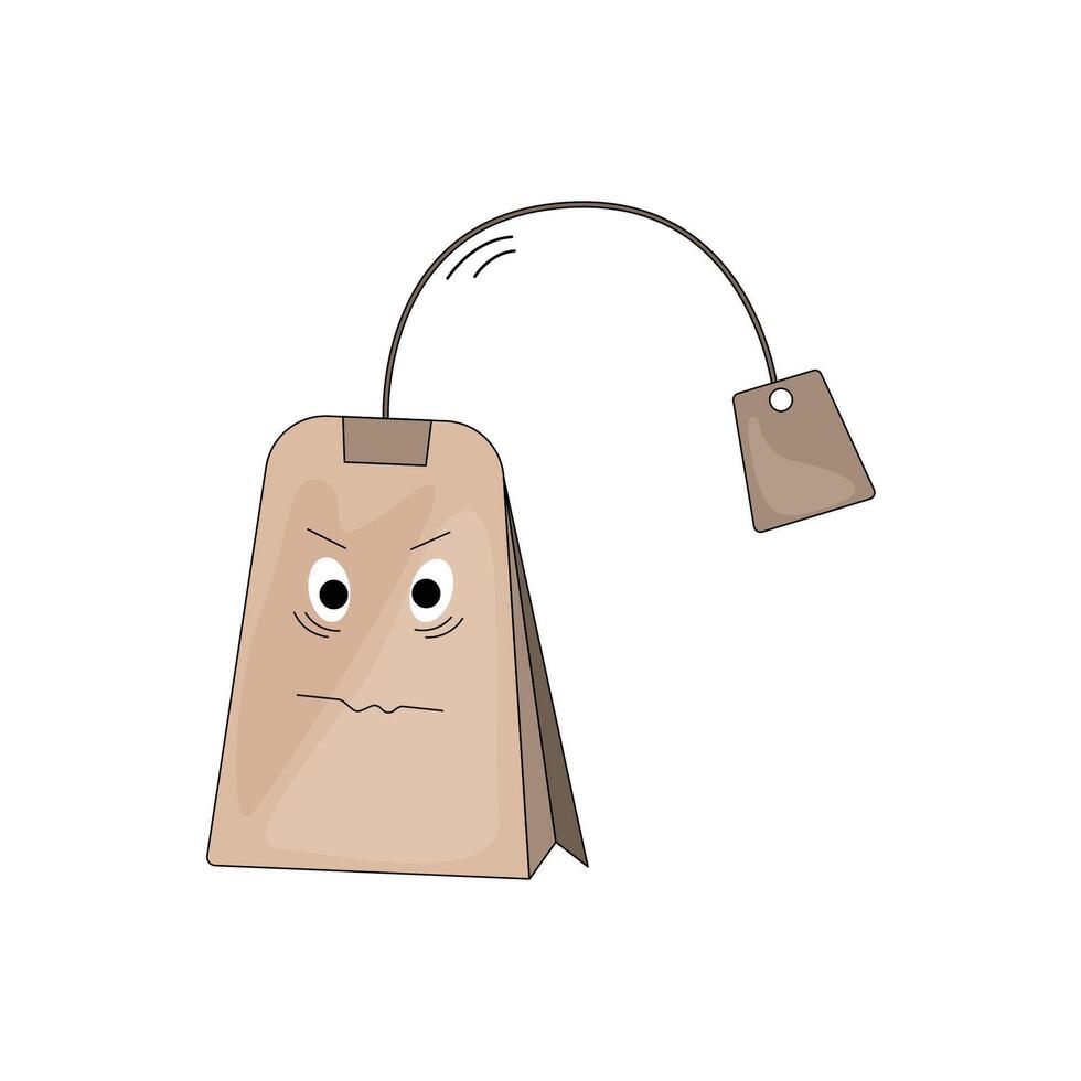 illustration of a brown tea bag with an emotion on a white background. vector