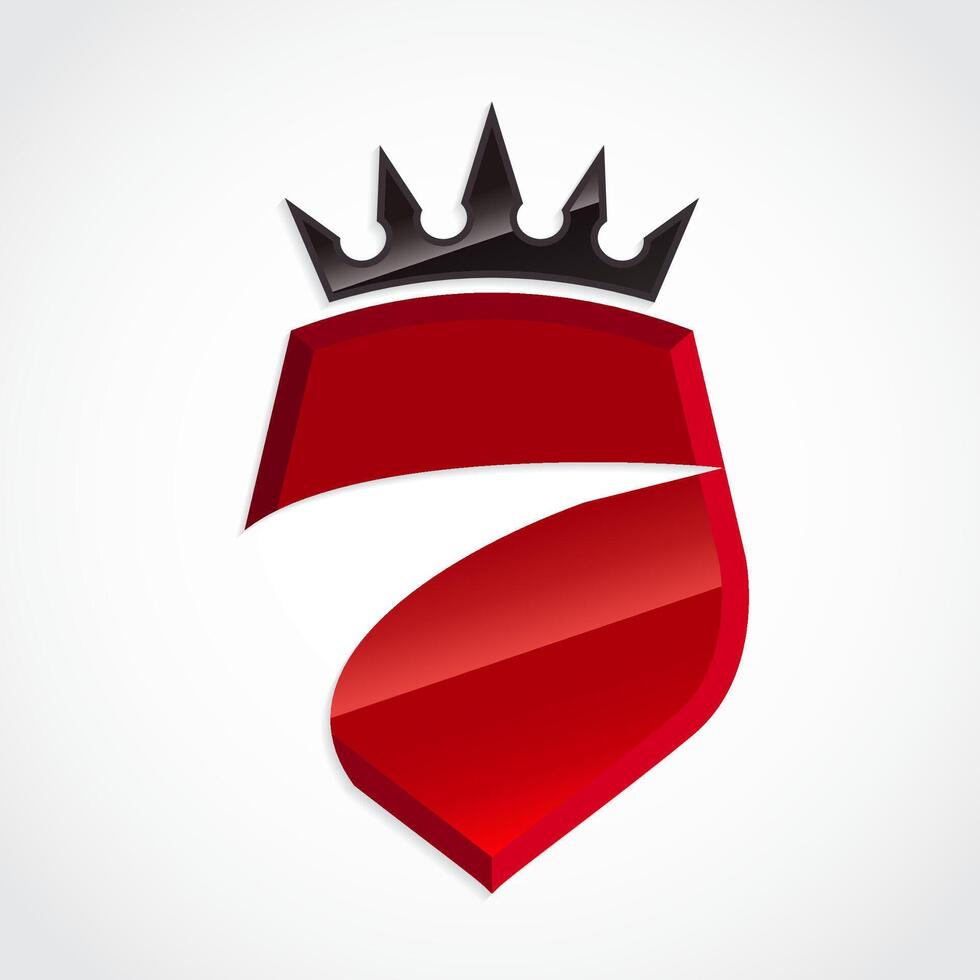 3d red shield with black crown glossy stylized logo vector
